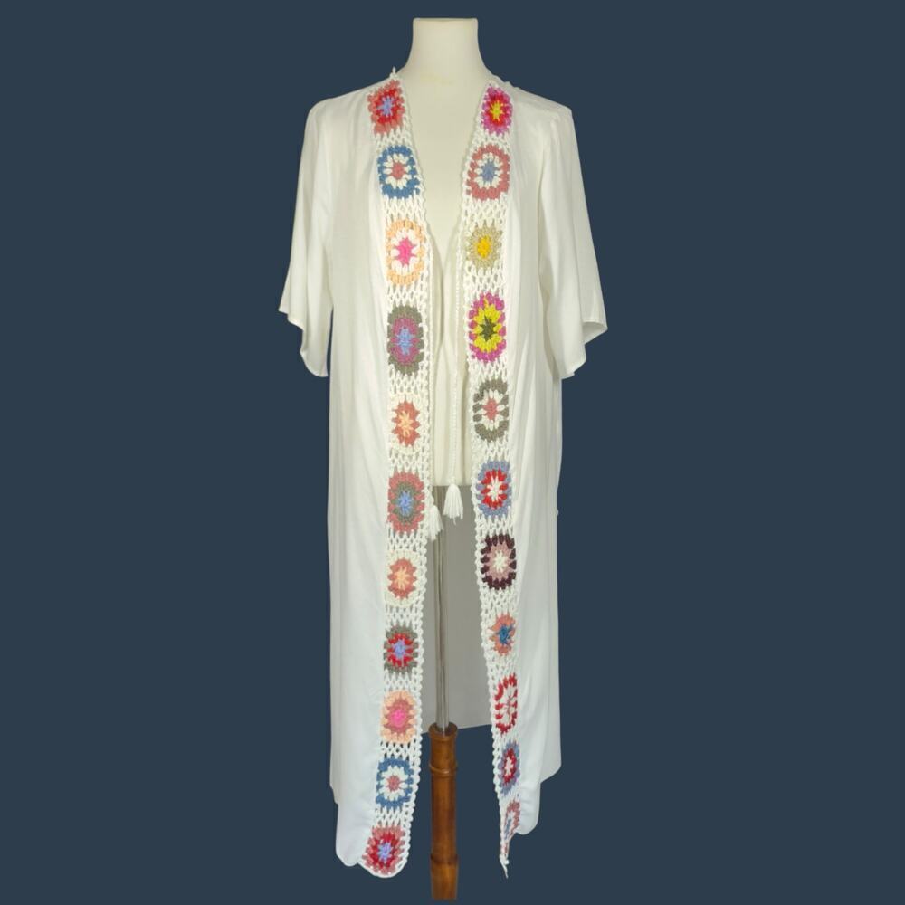 Embroidered Chiffon Kimono Swim Beach Pool Cover Up - Picture 8 of 13